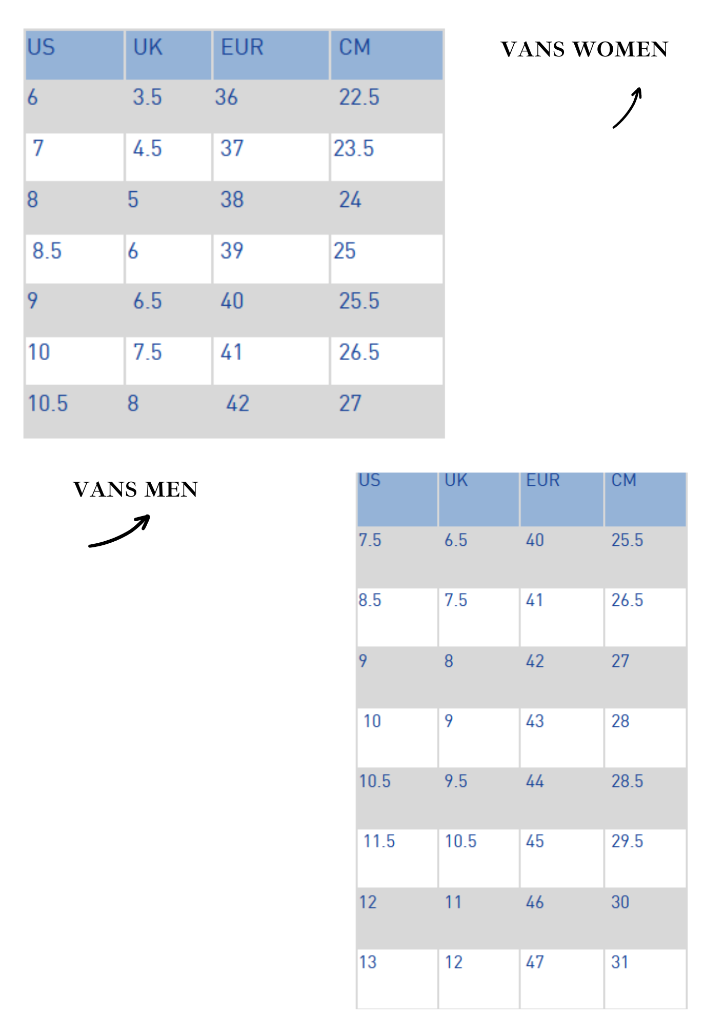 shoes guide vans